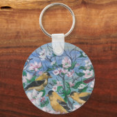 Vogels geel vink bloeit sleutelhanger (Voorkant)