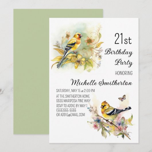 Vogels Gele Goudvink 21e Verjaardag Kaart (Voorkant / Achterkant)