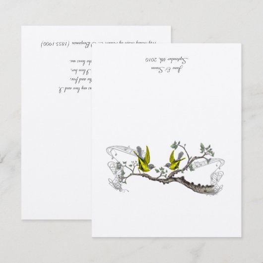  Vogels Gele & Grijze Tafelplaatskaarten Kaart (Voorkant / Achterkant)