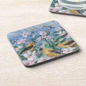 Vogels gele vink bloeit bier onderzetter (Linkerzijde)