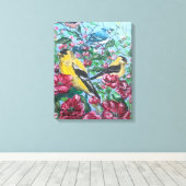 Vogels Gele vink Canvas Afdruk (Insitu (Houten vloer))