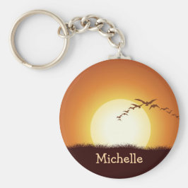 Vogels gevlogen op zonsondergang persoonlijke Sleu Sleutelhanger