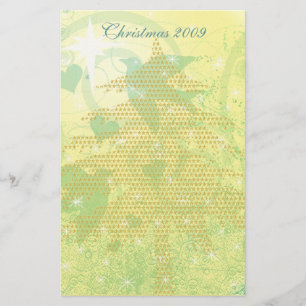 Vogels & Gouden Kerstboom met Sterren Briefpapier