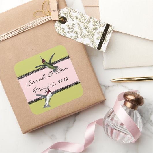 Vogels grazen met vleugels vierkante sticker (Geschenken)