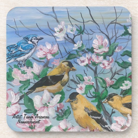 Vogels Hand geschilderd originele kunst Bier Onderzetter (Voorkant)