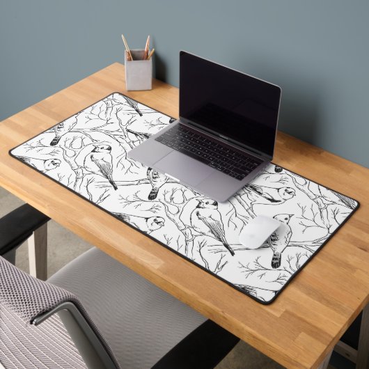Vogels handgetekend zwart-wit patroon Modern Bureaumat (Kantoor 2)