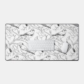 Vogels handgetekend zwart-wit patroon Modern Bureaumat (Keyboard & Muis)