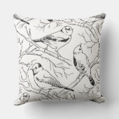 Vogels handgetekend zwart-wit patroon Modern Kussen (Achterkant)