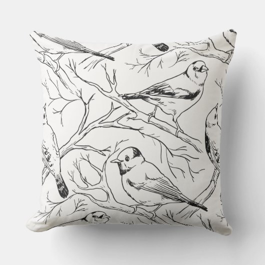 Vogels handgetekend zwart-wit patroon Modern Kussen (Voorkant)