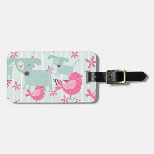 Vogels, honden, banners, bloemen bagagelabel (Voorkant horizontaal)