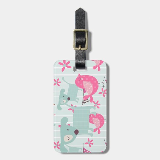 Vogels, honden, banners, bloemen bagagelabel (Voorkant verticaal)