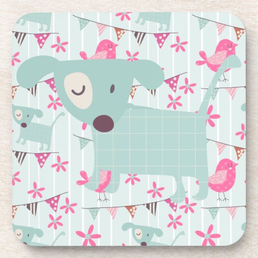 Vogels, honden, banners, bloemen bier onderzetter (Voorkant)