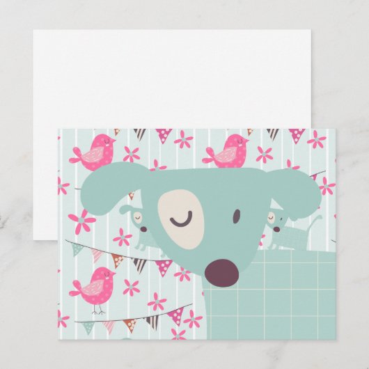 Vogels, honden, banners, bloemen briefkaart (Voorkant / Achterkant)