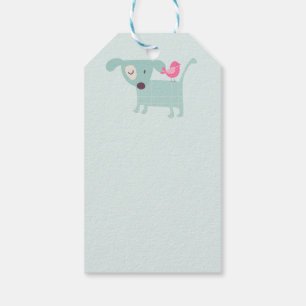 Vogels, honden, banners, bloemen cadeaulabel
