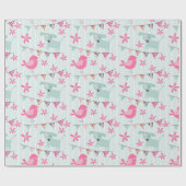 Vogels, honden, banners, bloemen cadeaupapier (Vlak)