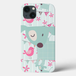 Vogels, honden, banners, bloemen iPhone 13 hoesje