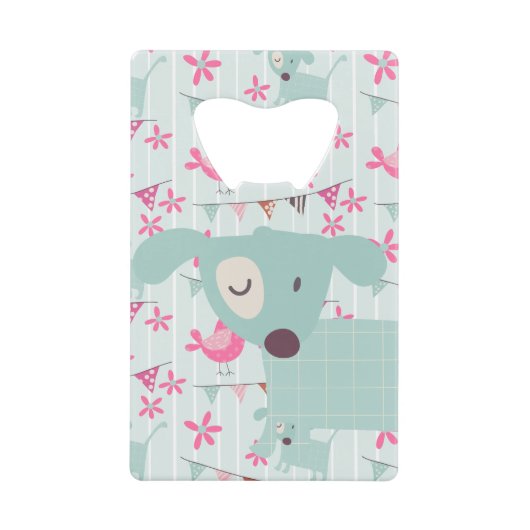 Vogels, honden, banners, bloemen creditkaart flessenopener (Voorkant)