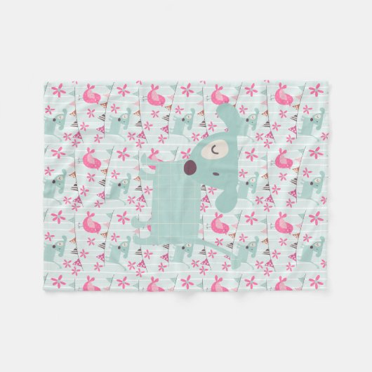 Vogels, honden, banners, bloemen fleece deken (Voorkant (Horizontaal))
