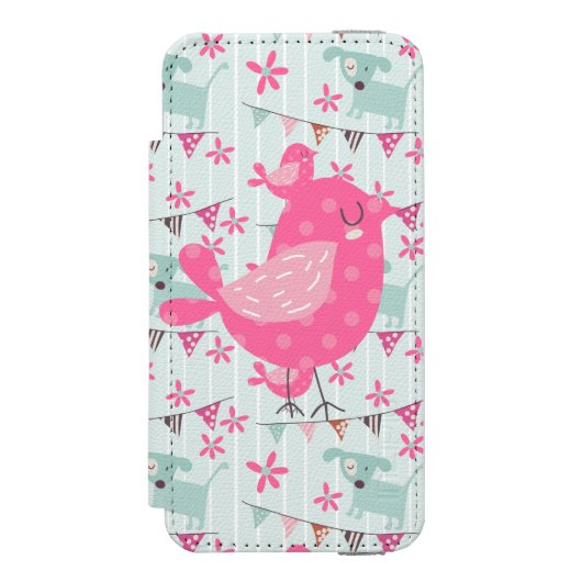 Vogels, honden, banners, bloemen incipio iPhone portemonnee hoesje (Voorkant Agenda)
