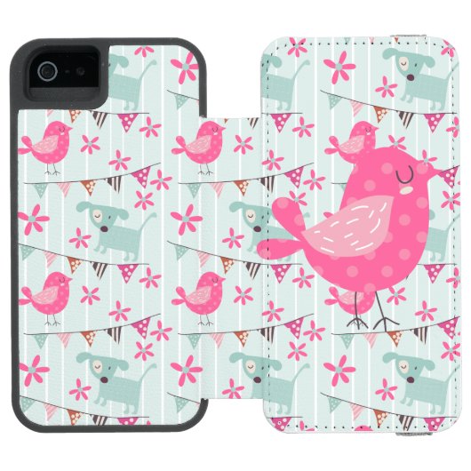 Vogels, honden, banners, bloemen incipio iPhone portemonnee hoesje (Agenda Open)