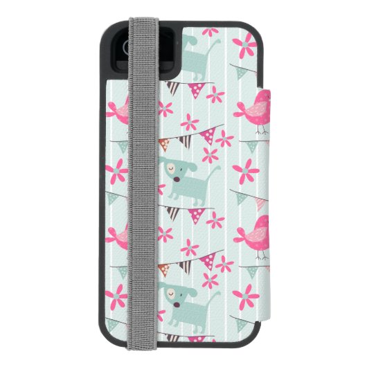 Vogels, honden, banners, bloemen incipio iPhone portemonnee hoesje (Agenda Achterkant)