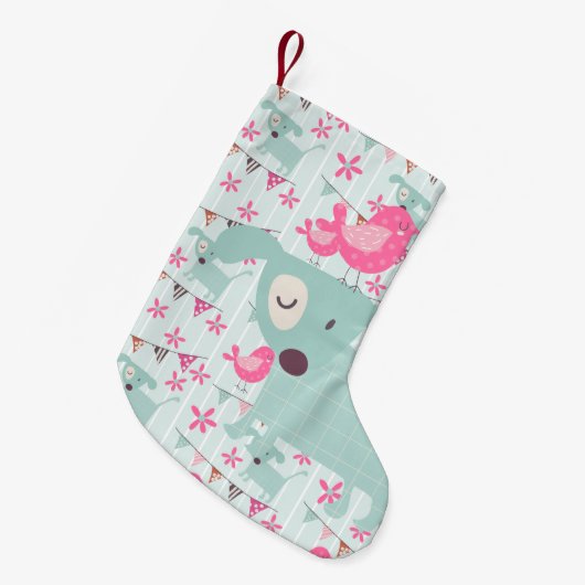 Vogels, honden, banners, bloemen kleine kerstsok (Voorkant (Hangend))