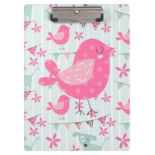 Vogels, honden, banners, bloemen klembord (Voorkant)