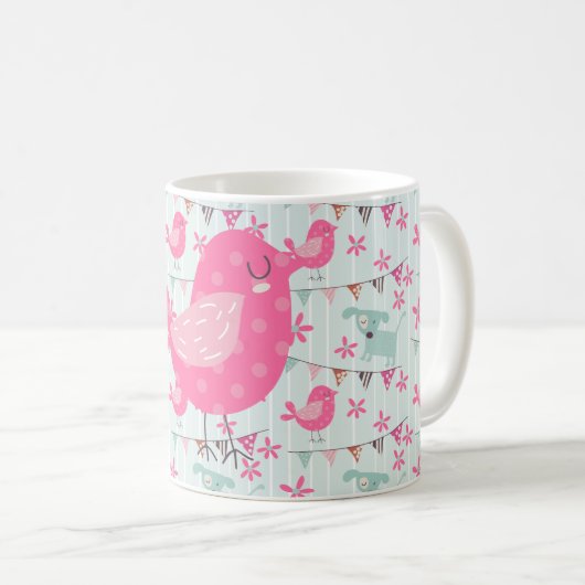 Vogels, honden, banners, bloemen koffiemok (Voorkant rechts)