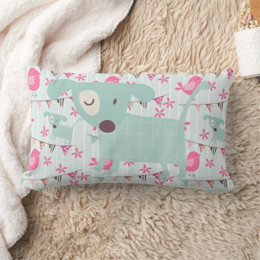 Vogels, honden, banners, bloemen kussen (Deken)