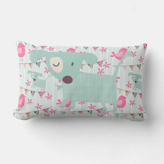 Vogels, honden, banners, bloemen kussen (Voorkant)