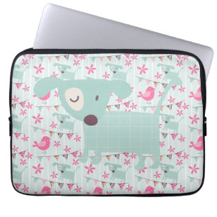 Vogels, honden, banners, bloemen laptop sleeve
