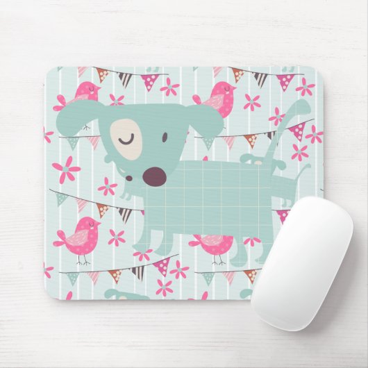 Vogels, honden, banners, bloemen muismat (Met muis)