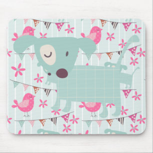 Vogels, honden, banners, bloemen muismat