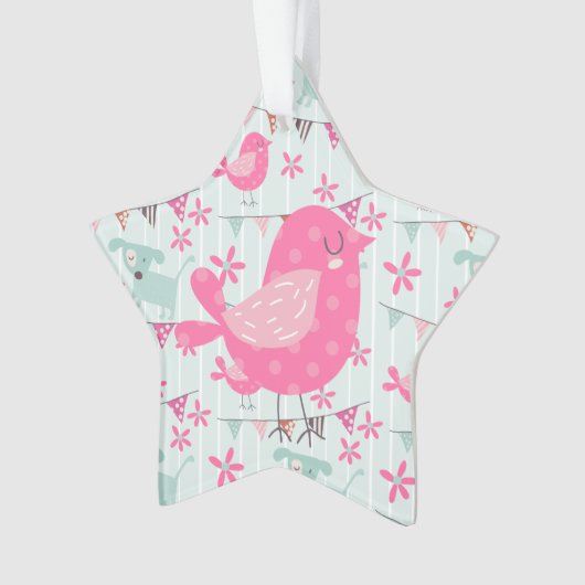 Vogels, honden, banners, bloemen ornament (voorkant)