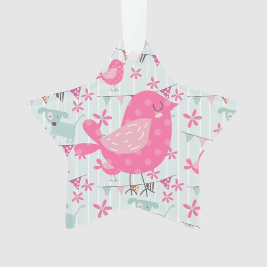 Vogels, honden, banners, bloemen ornament (voorkant)