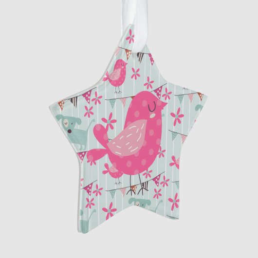 Vogels, honden, banners, bloemen ornament (voorkant)