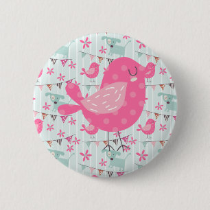 Vogels, honden, banners, bloemen ronde button 5,7 cm