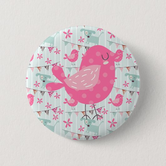 Vogels, honden, banners, bloemen ronde button 5,7 cm (Voorkant)