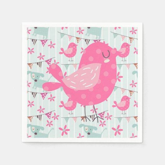 Vogels, honden, banners, bloemen servet (Voorkant)