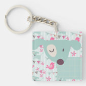 Vogels, honden, banners, bloemen sleutelhanger (Voorkant)