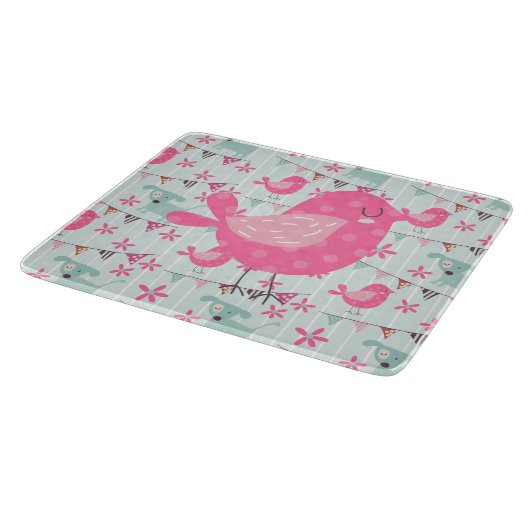 Vogels, honden, banners, bloemen snijplank (Hoek)