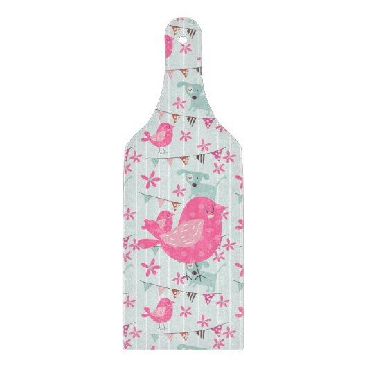 Vogels, honden, banners, bloemen snijplank (Voorkant)