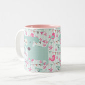 Vogels, honden, banners, bloemen tweekleurige koffiemok (Voorkant links)