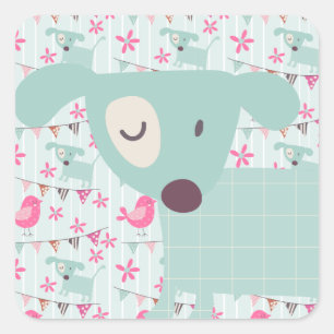 Vogels, honden, banners, bloemen vierkante sticker