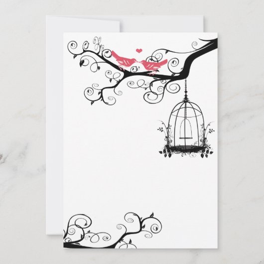  vogels Honeysuckle Pink Wedding Invite Kaart (Achterkant)