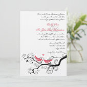  vogels Honeysuckle Pink Wedding Invite Kaart (Staand voorkant)