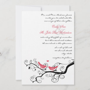  vogels Honeysuckle Pink Wedding Invite Kaart