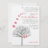  vogels Honeysuckle Pink Wedding Invite Kaart (Voorkant)