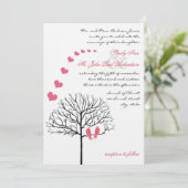  vogels Honeysuckle Pink Wedding Invite Kaart (Staand voorkant)