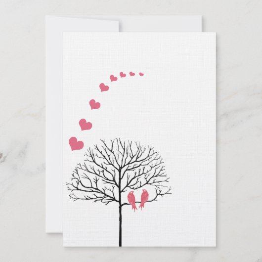  vogels Honeysuckle Pink Wedding Invite Kaart (Achterkant)